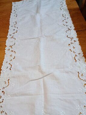Vintage linen cut out table runner